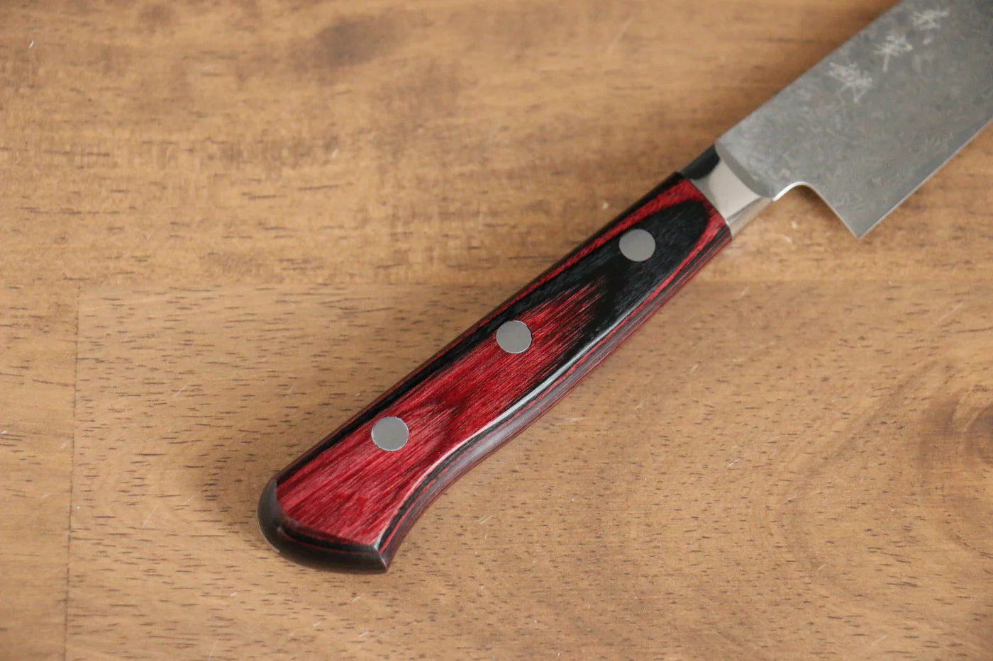 Yoshimi Kato VG10 ดามัสกัส มีดขนาดเล็ก Petty มีดทำครัวญี่ปุ่น 120mm ด้ามไม้ Pakka wood สีแดง