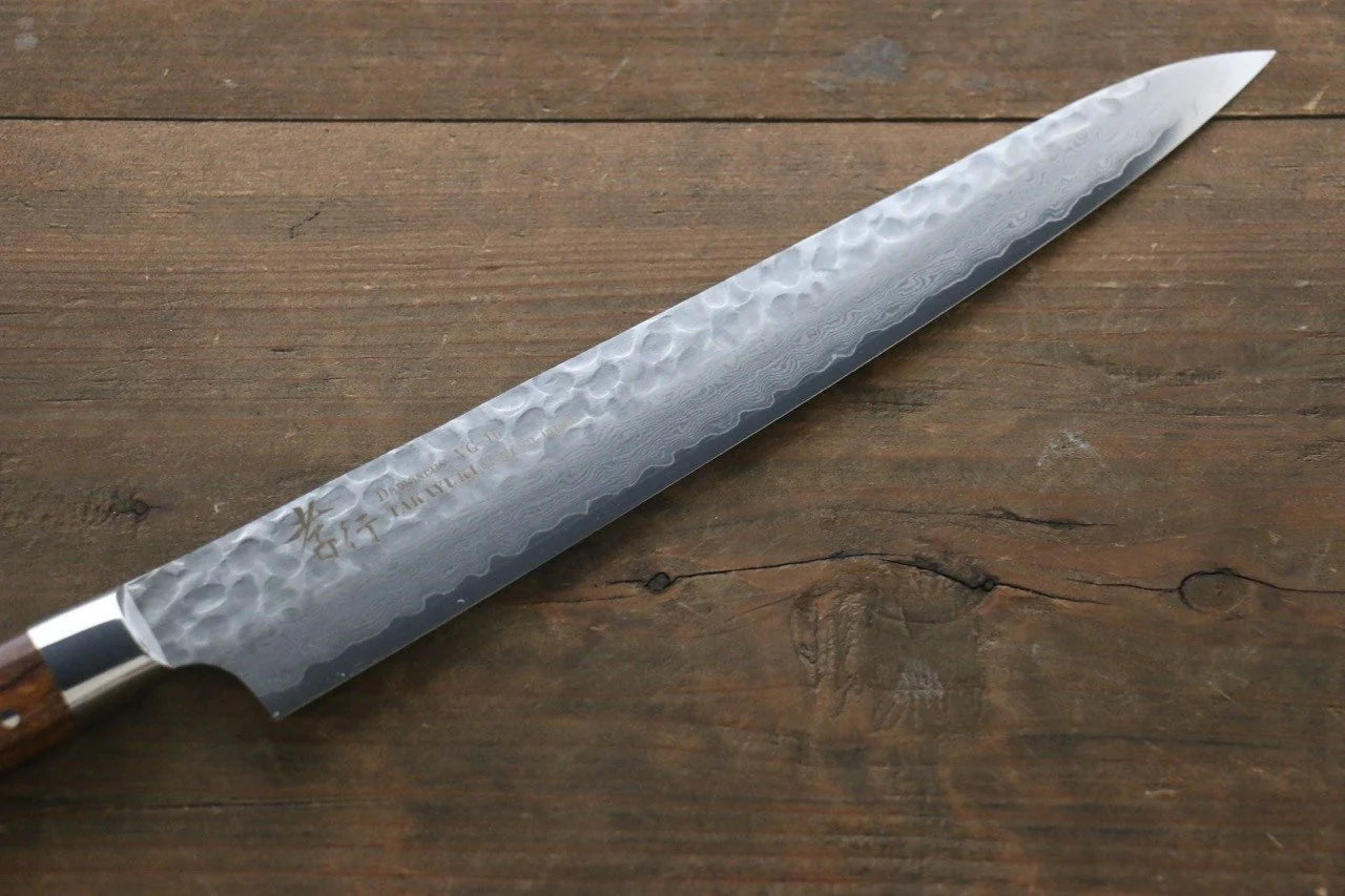 Sakai Takayuki VG10 33 ชั้น ดามัสกัส มีดเลาะเอ็น Sujihiki มีดทำครัวญี่ปุ่น 240mm ด้ามต้นไอรอนวูดทะเลทราย