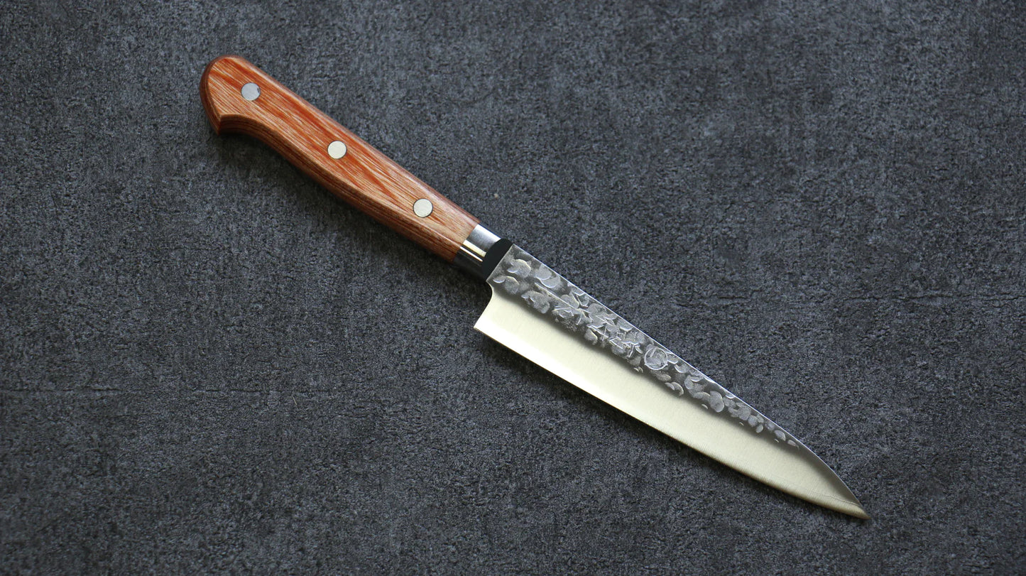 Takamura Knives เหล็ก Chromax ลายค้อนตี มีดขนาดเล็ก Petty มีดทำครัวญี่ปุ่น 130mm ด้ามไม้ Pakka wood สีน้ำตาล