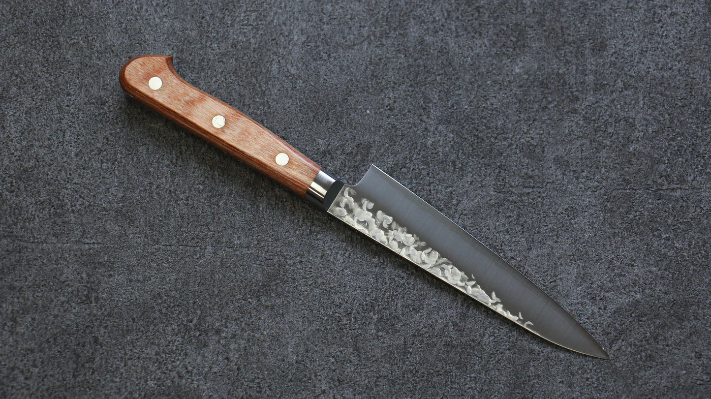 Takamura Knives เหล็ก Chromax ลายค้อนตี มีดขนาดเล็ก Petty มีดทำครัวญี่ปุ่น 130mm ด้ามไม้ Pakka wood สีน้ำตาล