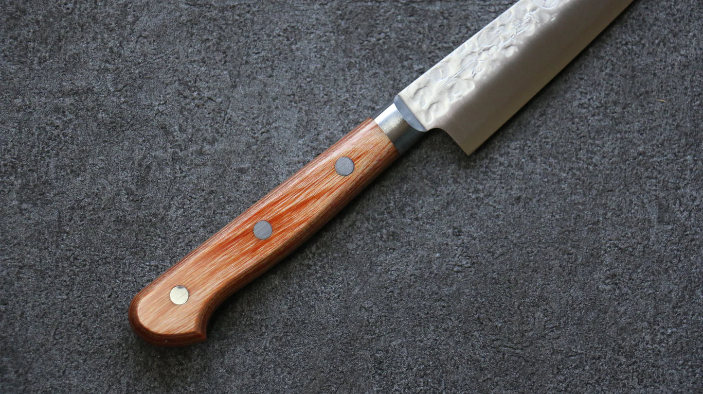 Takamura Knives เหล็ก Chromax ลายค้อนตี มีดขนาดเล็ก Petty มีดทำครัวญี่ปุ่น 130mm ด้ามไม้ Pakka wood สีน้ำตาล