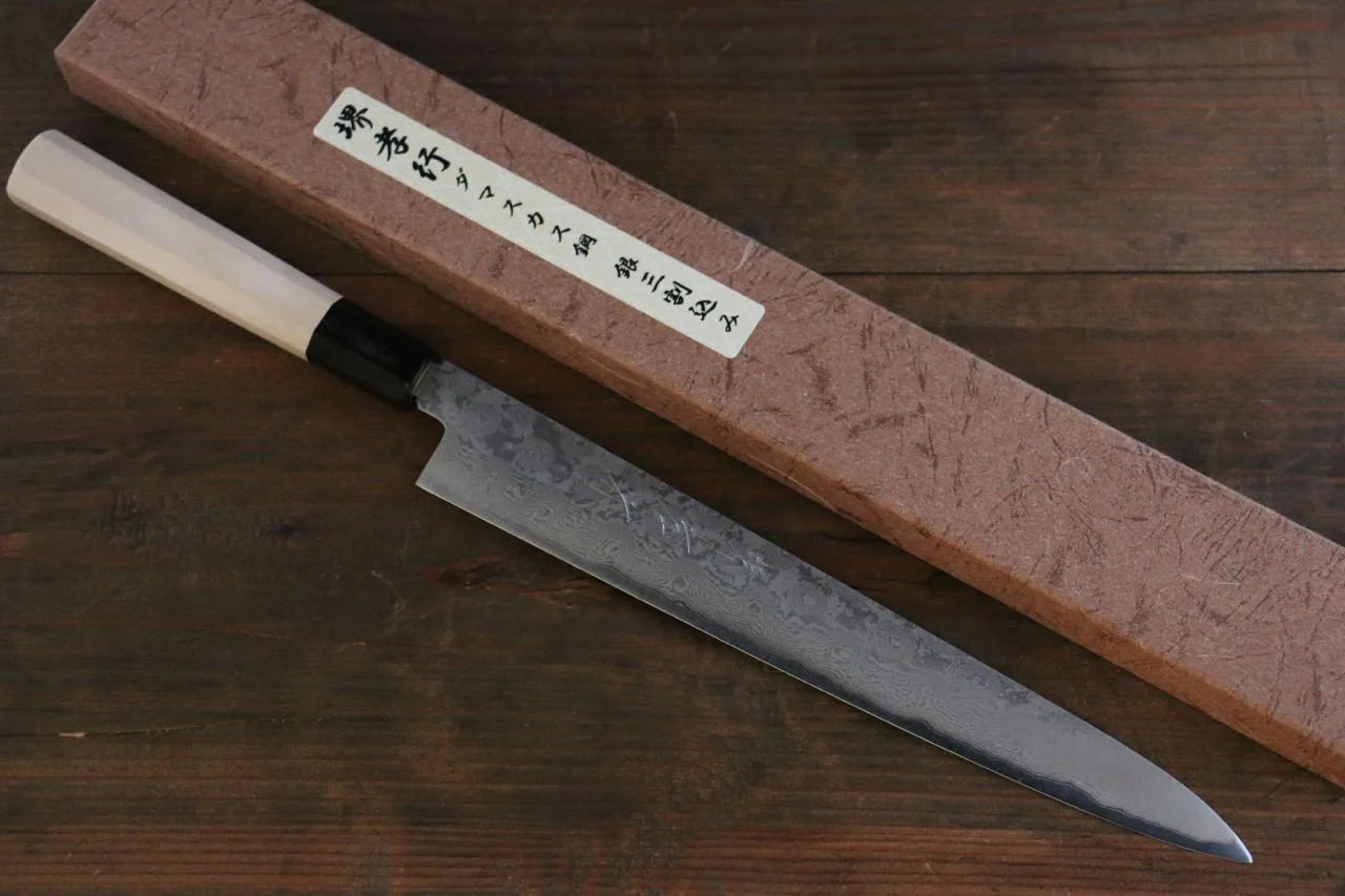 Sakai Takayuki Silver Steel No.3 (เหล็กเงิน No.3) ดามัสกัส มีดเลาะเอ็น Sujihiki มีดทำครัวญี่ปุ่น 270mm