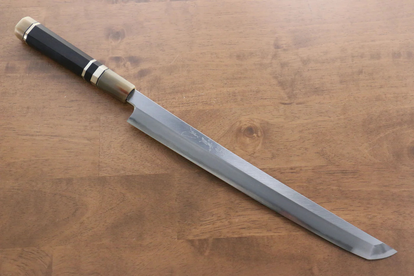 Jikko White Steel (เหล็กกล้าขาว) มีด Sakimaru Yanagiba มีดทำครัวญี่ปุ่น 300mm ด้ามไม้มะเกลือ (ประดับห่วงคู่)