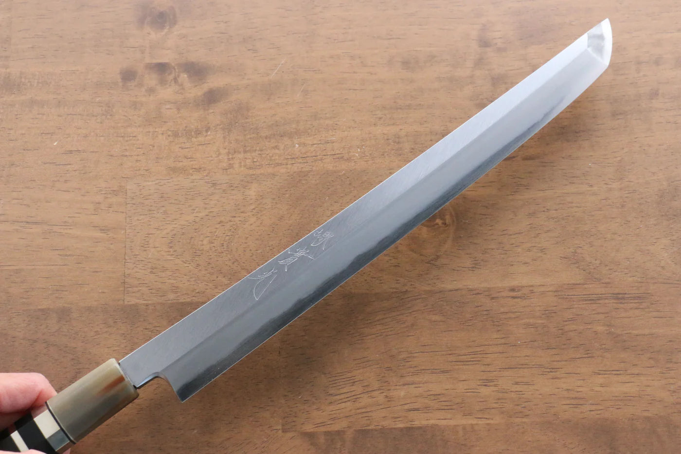 Jikko White Steel (เหล็กกล้าขาว) มีด Sakimaru Yanagiba มีดทำครัวญี่ปุ่น 300mm ด้ามไม้มะเกลือ (ประดับห่วงคู่)