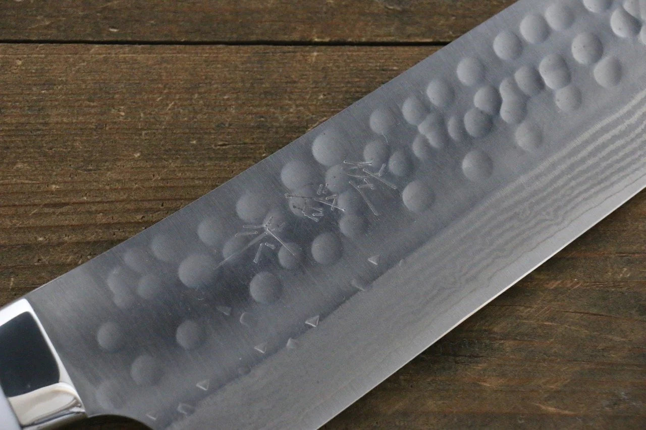 Takeshi Saji SRS13 ดามัสกัส ลายค้อนตี มีด Kengata Gyuto มีดทำครัวญี่ปุ่น 240mm ด้ามหินสีขาว