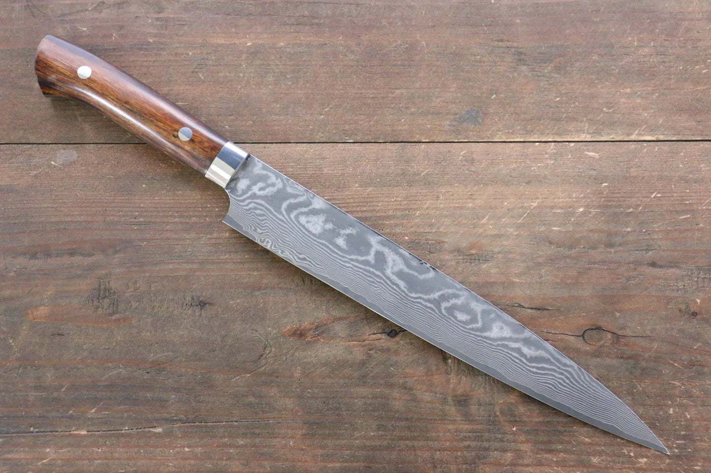 Takeshi Saji R2/SG2 ดามัสกัสดำ มีดเลาะเอ็น Sujihiki มีดทำครัวญี่ปุ่น 240mm ด้ามต้นไอรอนวููด