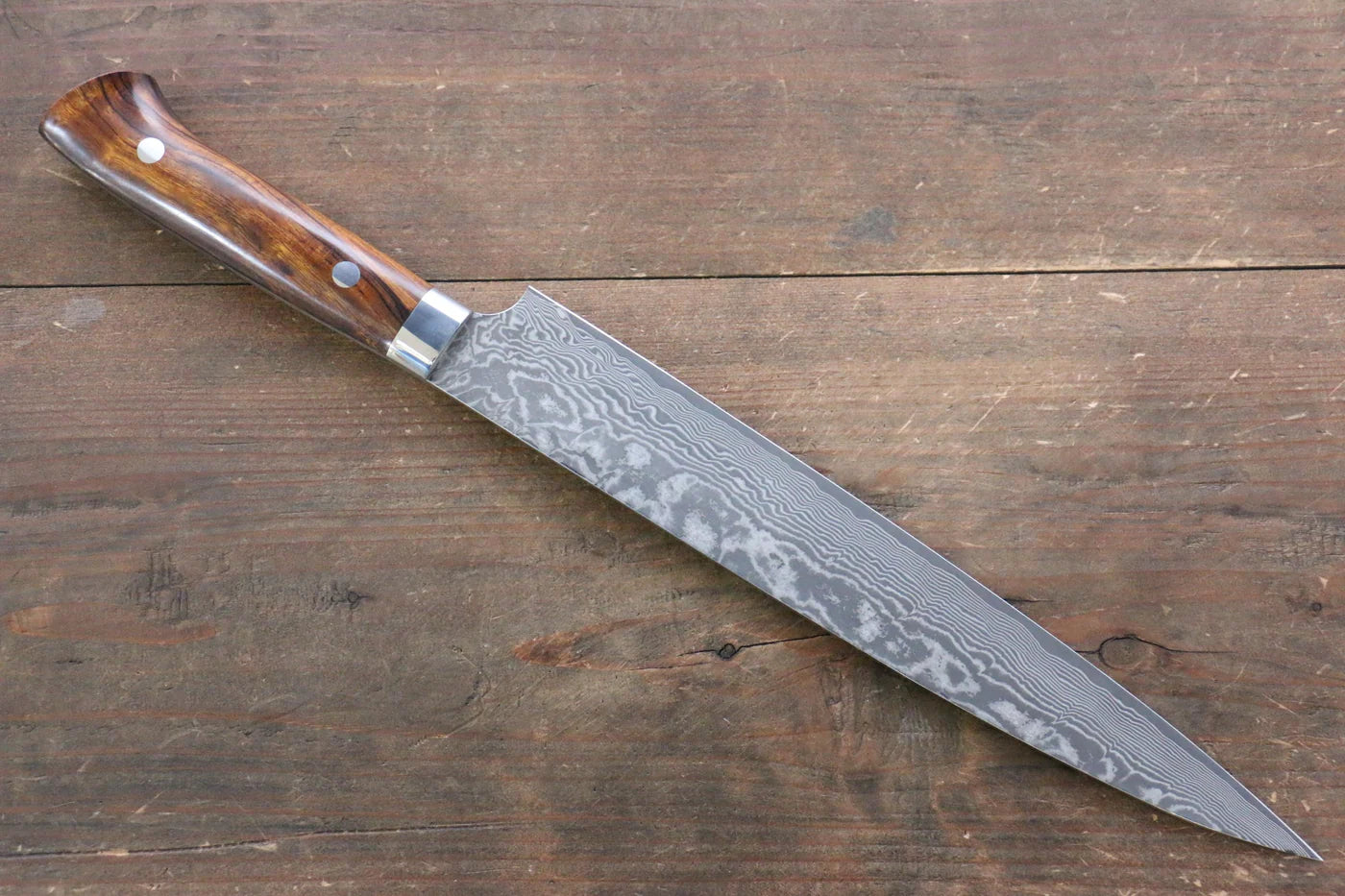 Takeshi Saji R2/SG2 ดามัสกัสดำ มีดเลาะเอ็น Sujihiki มีดทำครัวญี่ปุ่น 240mm ด้ามต้นไอรอนวููด