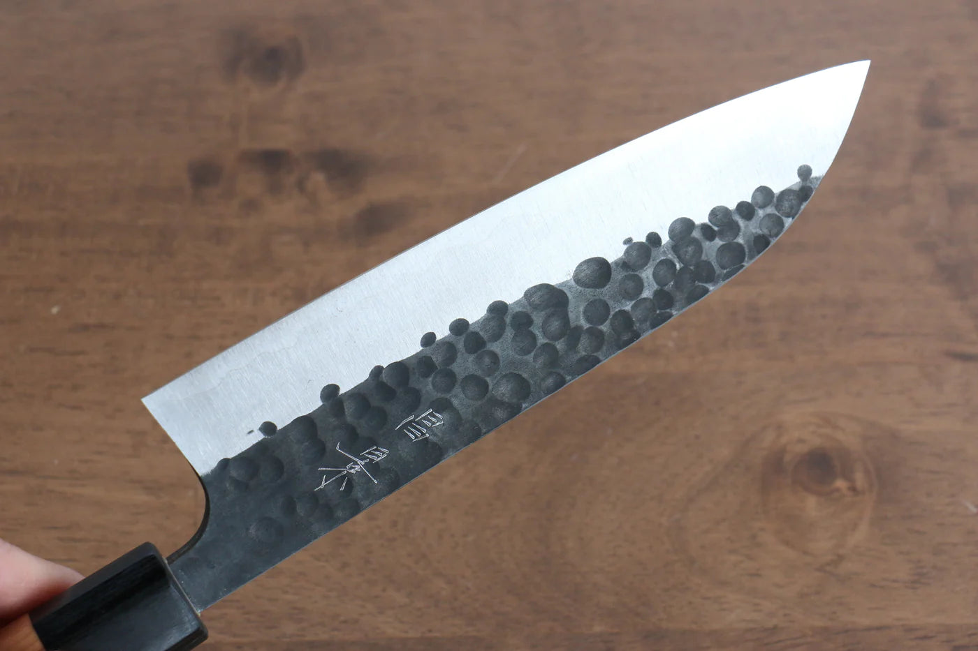 Masakage Koishi Blue Super (บลูซุปเปอร์สตีล) ตัวมีดสีดำ มีด Santoku มีดทำครัวญี่ปุ่น 165mm เชอร์รีอเมริกันด้าม