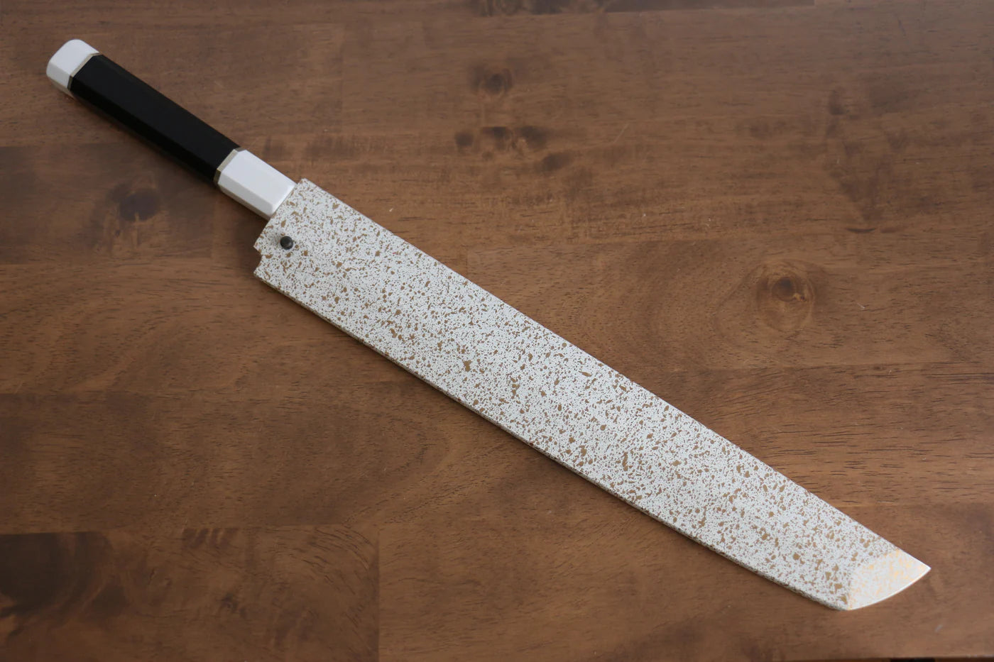 Sakai Takayuki Kageuchi Water Quenching Honyaki White Steel (เหล็กกล้าขาว) No.2 ขัดขึ้นเงากระจก มีด Sakimaru Yanagiba มีดทำครัวญี่ปุ่น 300mm ด้ามไม้มะเกลือ (ประดับห่วงคู่เขาควาย) มีฝัก (ปลอก) มีด