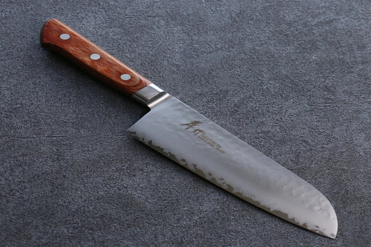 Sakai Takayuki VG5 ลายค้อนตี มีด Santoku มีดทำครัวญี่ปุ่น 175mm ด้ามไม้ Pakka wood สีน้ำตาล