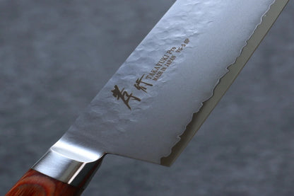 Sakai Takayuki VG5 ลายค้อนตี มีดกิวโตะ Gyuto มีดทำครัวญี่ปุ่น 210mm ด้ามไม้ Pakka wood สีน้ำตาล