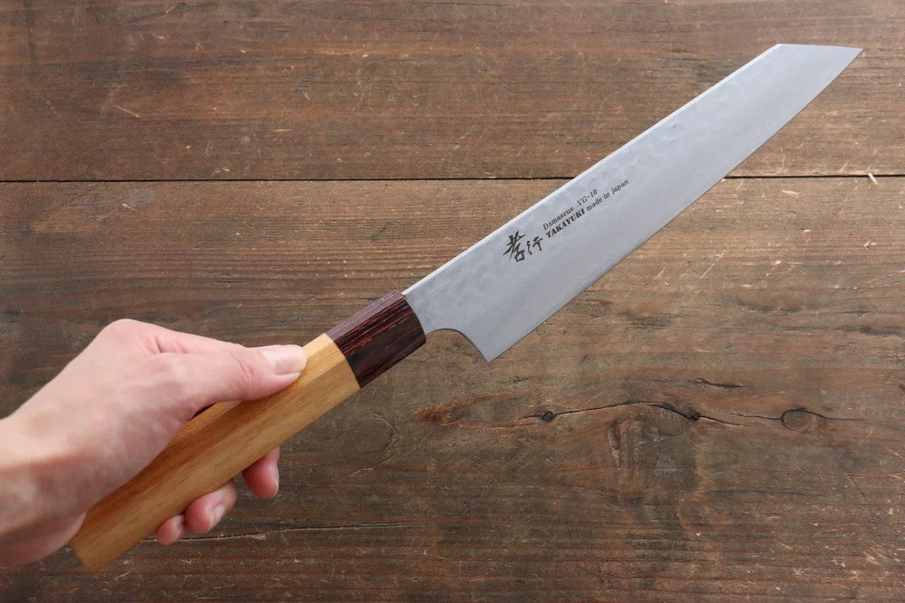 Sakai Takayuki VG10 ดามัสกัส 33 ชั้น มีด Kengata Santoku มีดทำครัวญี่ปุ่น 160mm ด้ามต้นเซลโคว่าญี่ปุ่น (Japanese Elm)