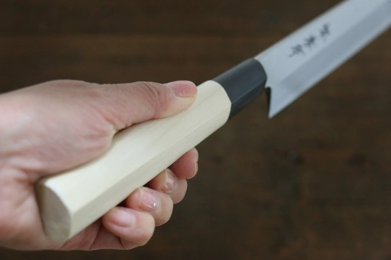 Sakai Takayuki Kasumitogi White Steel (เหล็กกล้าขาว) มีด Yanagiba มีดทำครัวญี่ปุ่น ด้ามต้นเเมกโนเลีย