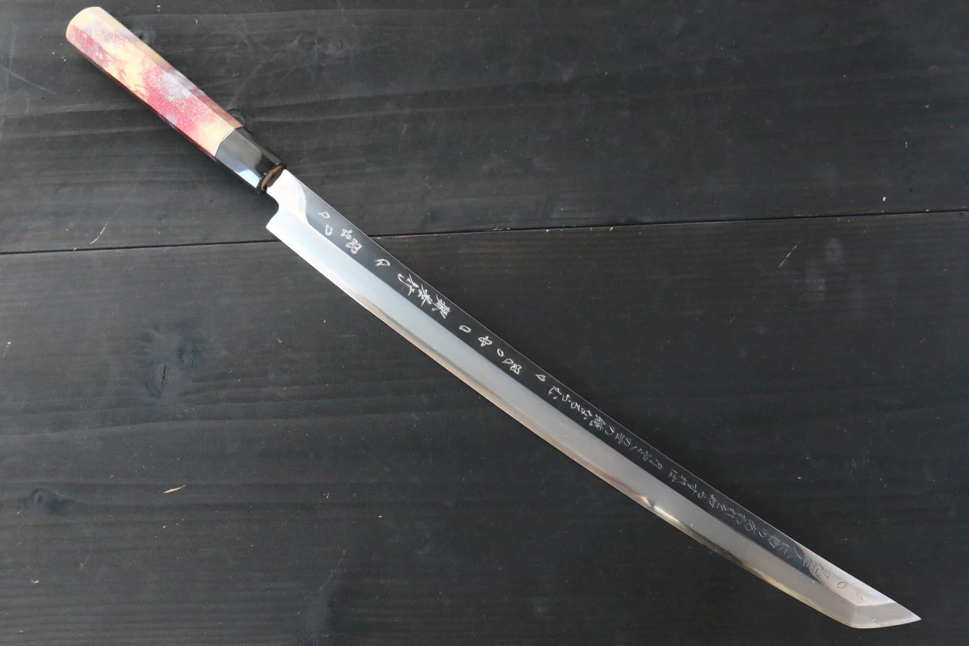 Sakai Takayuki Rinka Silver Steel No.3 (เหล็กเงิน No.3) ขัดขึ้นเงากระจก มีด Sakimaru Takohiki มีดทำครัวญี่ปุ่น 390mm เคลือบด้าม มีฝัก (ปลอก) มีด