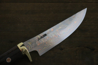 Tsukasa Hinoura White Steel (เหล็กกล้าขาว) No.2 ดามัสกัสสี มีด Hunter มีดทำครัวญี่ปุ่น 135mm ด้ามไม้พลับดำ