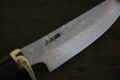 Tsukasa Hinoura White Steel (เหล็กกล้าขาว) No.2 ดามัสกัสสี มีด Hunter มีดทำครัวญี่ปุ่น 135mm ด้ามไม้พลับดำ