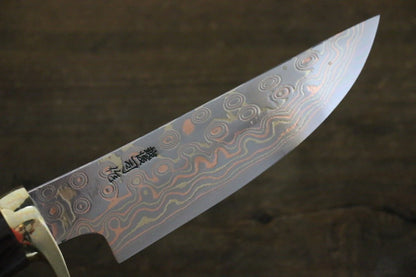 Tsukasa Hinoura White Steel (เหล็กกล้าขาว) No.2 ดามัสกัสสี มีด Hunter มีดทำครัวญี่ปุ่น 135mm ด้ามไม้พลับดำ