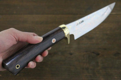 Tsukasa Hinoura White Steel (เหล็กกล้าขาว) No.2 ดามัสกัสสี มีด Hunter มีดทำครัวญี่ปุ่น 135mm ด้ามไม้พลับดำ