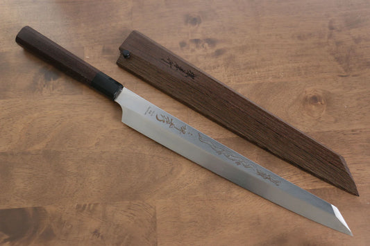 Sakai Takayuki Honyaki VG10 สลักลายมังกร มีด Kengata Yanagiba มีดทำครัวญี่ปุ่น 300mm ด้ามไม้เวงเก้ มีฝัก (ปลอก) มีด