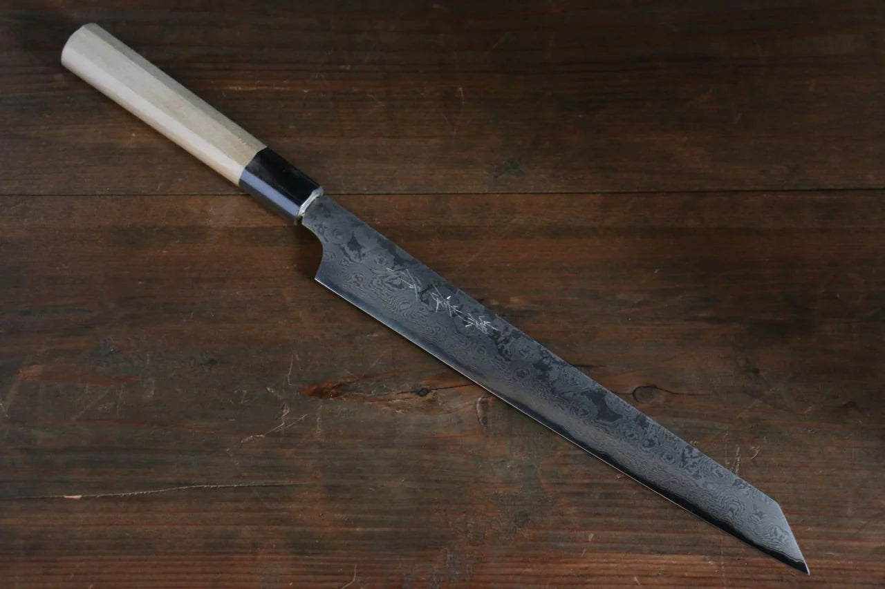 Sakai Takayuki Silver Steel No.3 (เหล็กเงิน No.3) ดามัสกัส มีด Kengata Yanagiba มีดทำครัวญี่ปุ่น 300mm