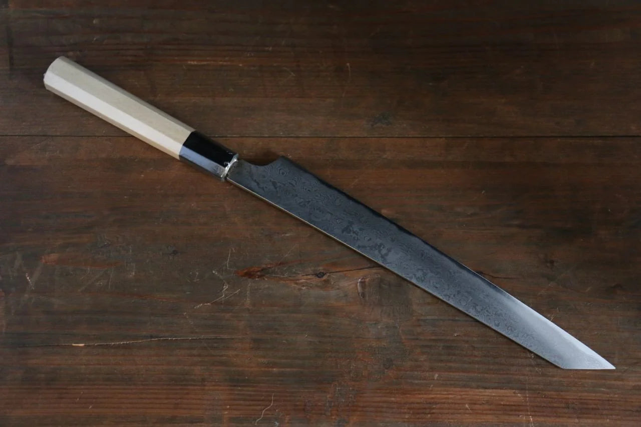 Sakai Takayuki Silver Steel No.3 (เหล็กเงิน No.3) ดามัสกัส มีด Kengata Yanagiba มีดทำครัวญี่ปุ่น 300mm