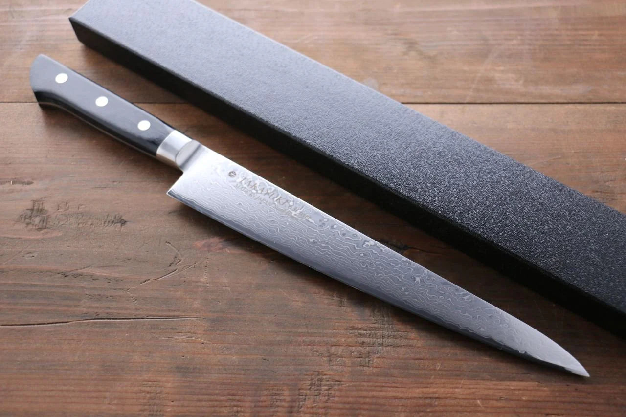 Sakai Takayuki โมลิบดินัม ดามัสกัส 63 ชั้น มีดเลาะเอ็น Sujihiki มีดทำครัวญี่ปุ่น 240mm