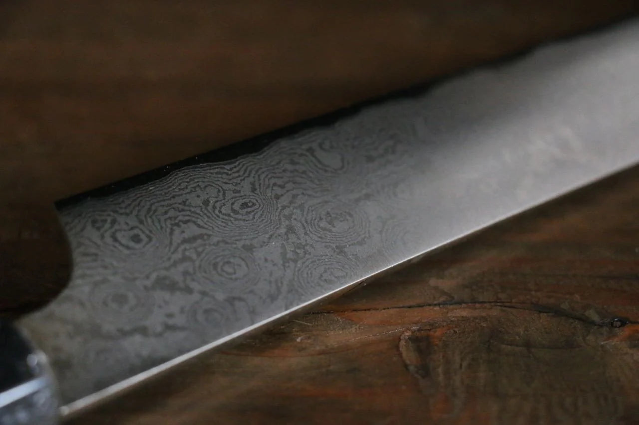 Sakai Takayuki Silver Steel No.3 (เหล็กเงิน No.3) ดามัสกัส มีด Kengata Yanagiba มีดทำครัวญี่ปุ่น 300mm