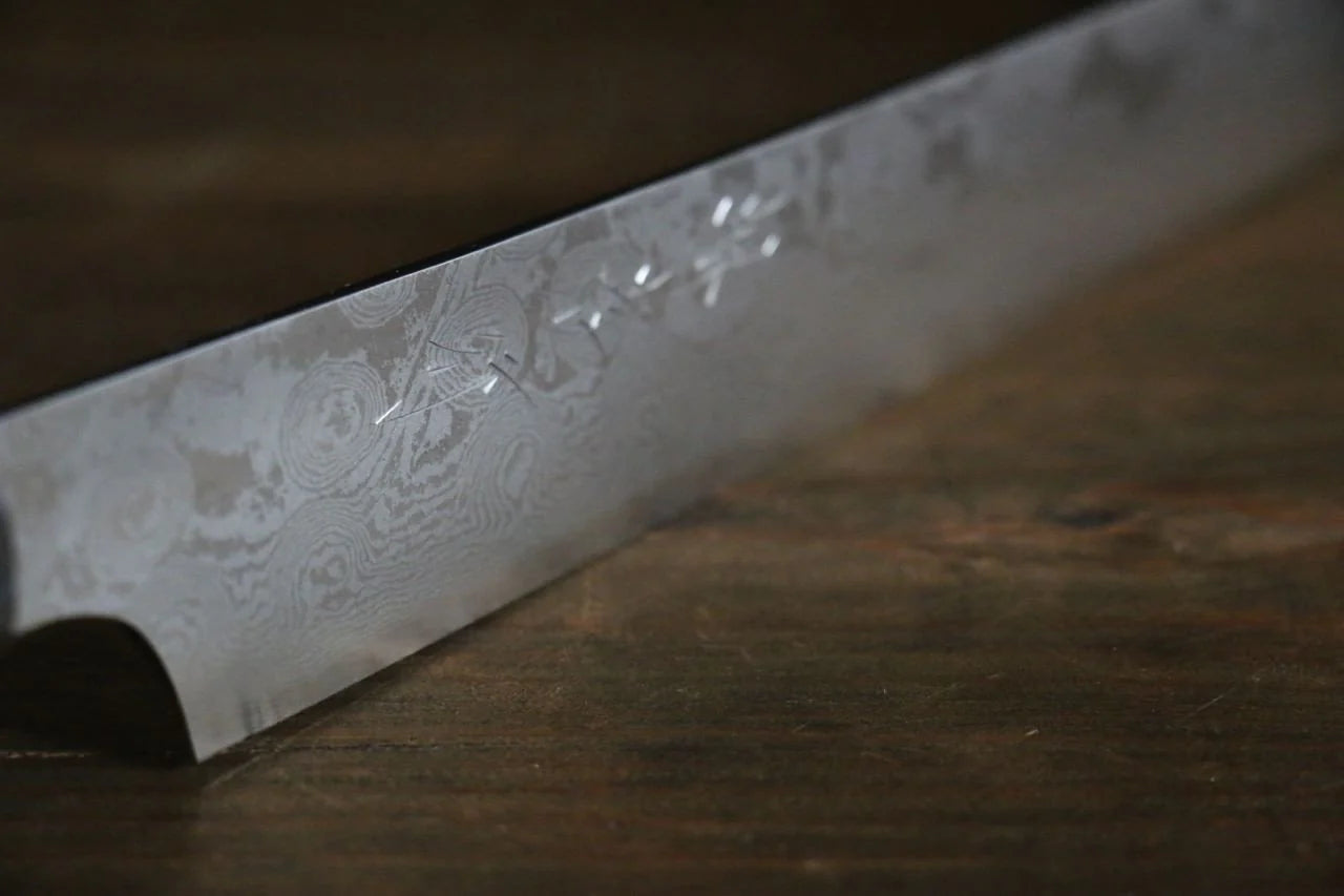 Sakai Takayuki Silver Steel No.3 (เหล็กเงิน No.3) ดามัสกัส มีด Kengata Yanagiba มีดทำครัวญี่ปุ่น 300mm