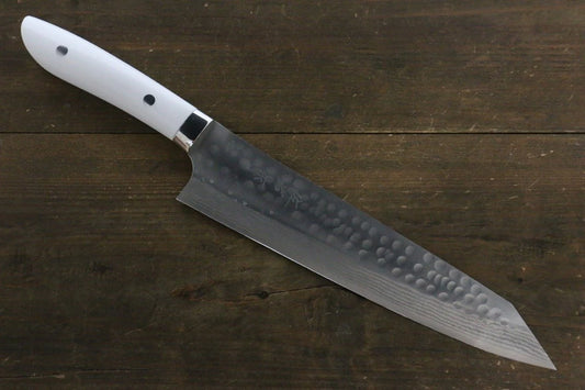 Takeshi Saji SRS13 ดามัสกัส ลายค้อนตี มีด Kengata Gyuto มีดทำครัวญี่ปุ่น 240mm ด้ามหินสีขาว