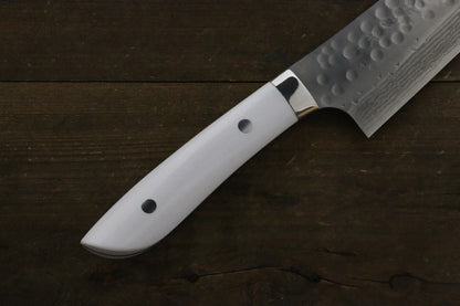 Takeshi Saji SRS13 ดามัสกัส ลายค้อนตี มีด Kengata Gyuto มีดทำครัวญี่ปุ่น 240mm ด้ามหินสีขาว
