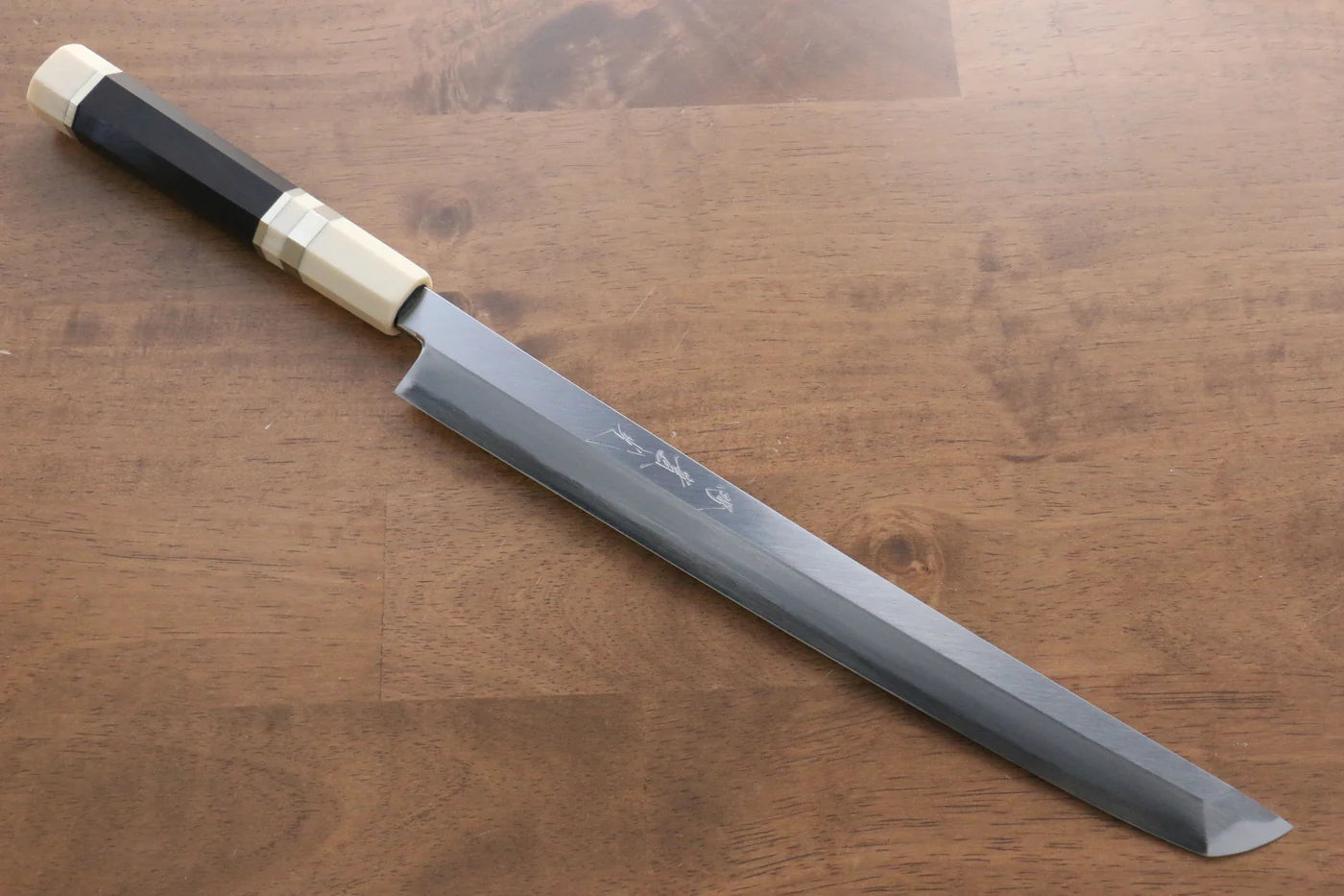 Jikko  Blue Steel (บลูสตีล) มีด Sakimaru Yanagiba มีดทำครัวญี่ปุ่น 300mm ด้ามไม้มะเกลือ (ประดับห่วงคู่)