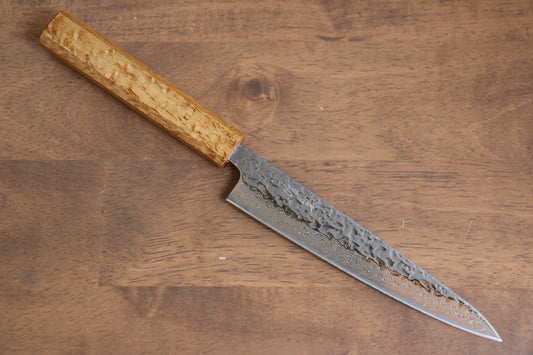 Seisuke Tsukikage AUS10 ขัด ดามัสกัส ลายค้อนตี มีดขนาดเล็ก  Petty มีดทำครัวญี่ปุ่น 150mm ด้ามโอ๊ค
