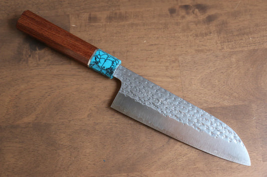 Yu Kurosaki Senko R2/SG2 ลายค้อนตี มีด Santoku มีดทำครัวญี่ปุ่น 165mm ด้ามไม้พะยูง(เฟอร์รูล : เทอร์คอยซ์ประดับห่วง)