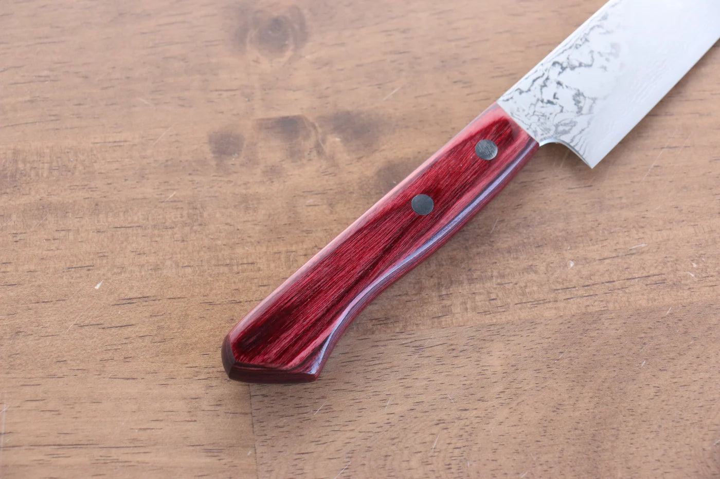 Katsushige Anryu VG10 ดามัสกัส มีดขนาดเล็ก  Petty มีดทำครัวญี่ปุ่น 150mm ด้ามไม้ Pakka wood สีแดง
