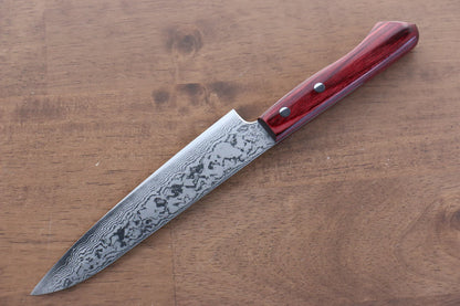 Katsushige Anryu VG10 ดามัสกัส มีดขนาดเล็ก  Petty มีดทำครัวญี่ปุ่น 150mm ด้ามไม้ Pakka wood สีแดง