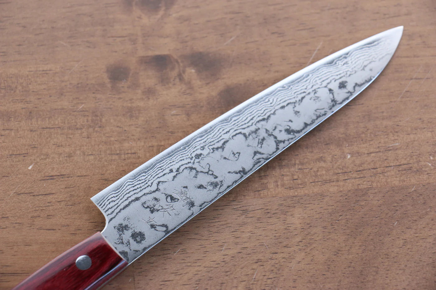 Katsushige Anryu VG10 ดามัสกัส มีดขนาดเล็ก  Petty มีดทำครัวญี่ปุ่น 150mm ด้ามไม้ Pakka wood สีแดง