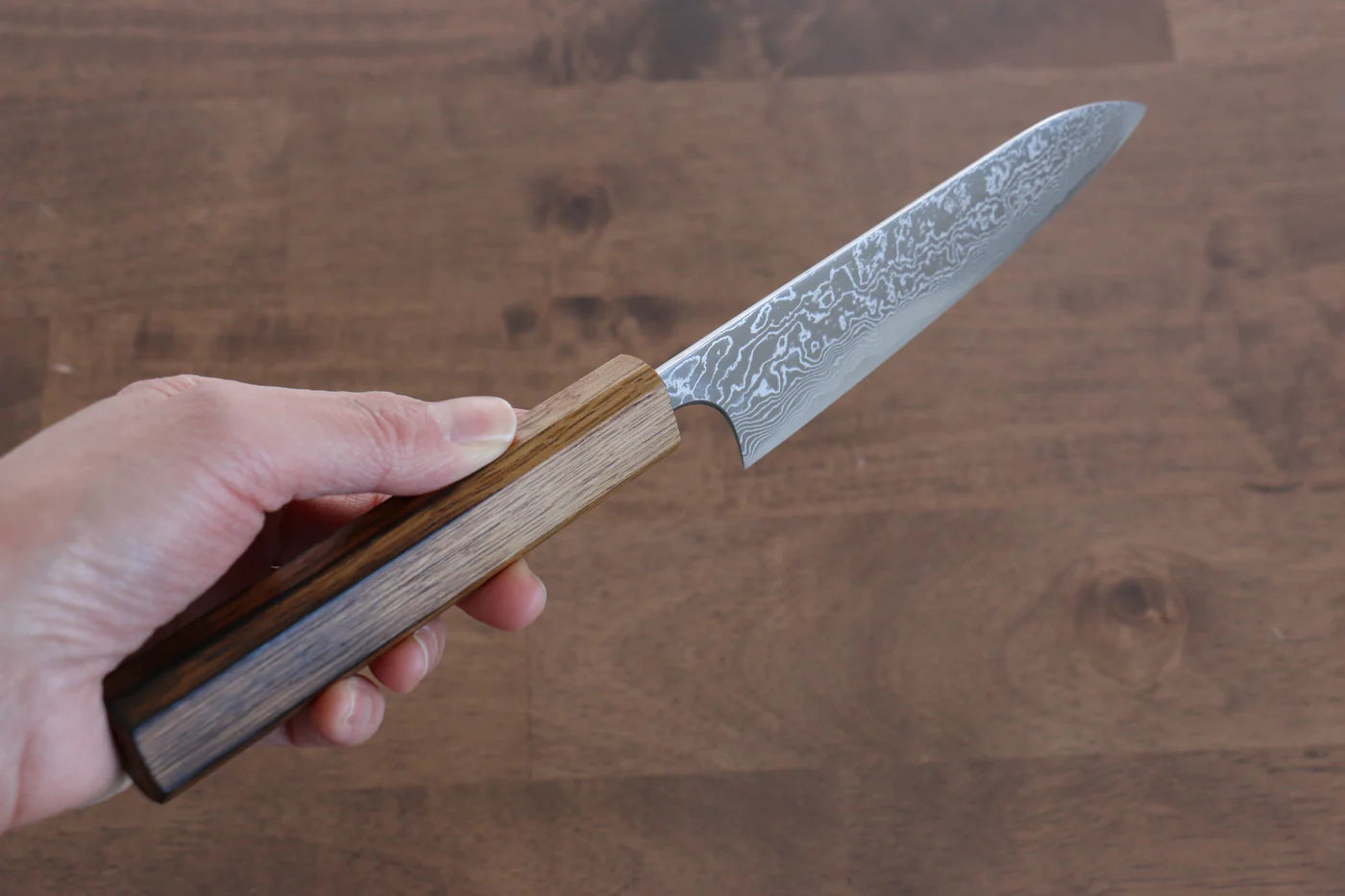 Katsushige Anryu VG10 ขัด ดามัสกัส มีดขนาดเล็ก  Petty มีดทำครัวญี่ปุ่น 130mm ด้ามไม้โอ๊ค