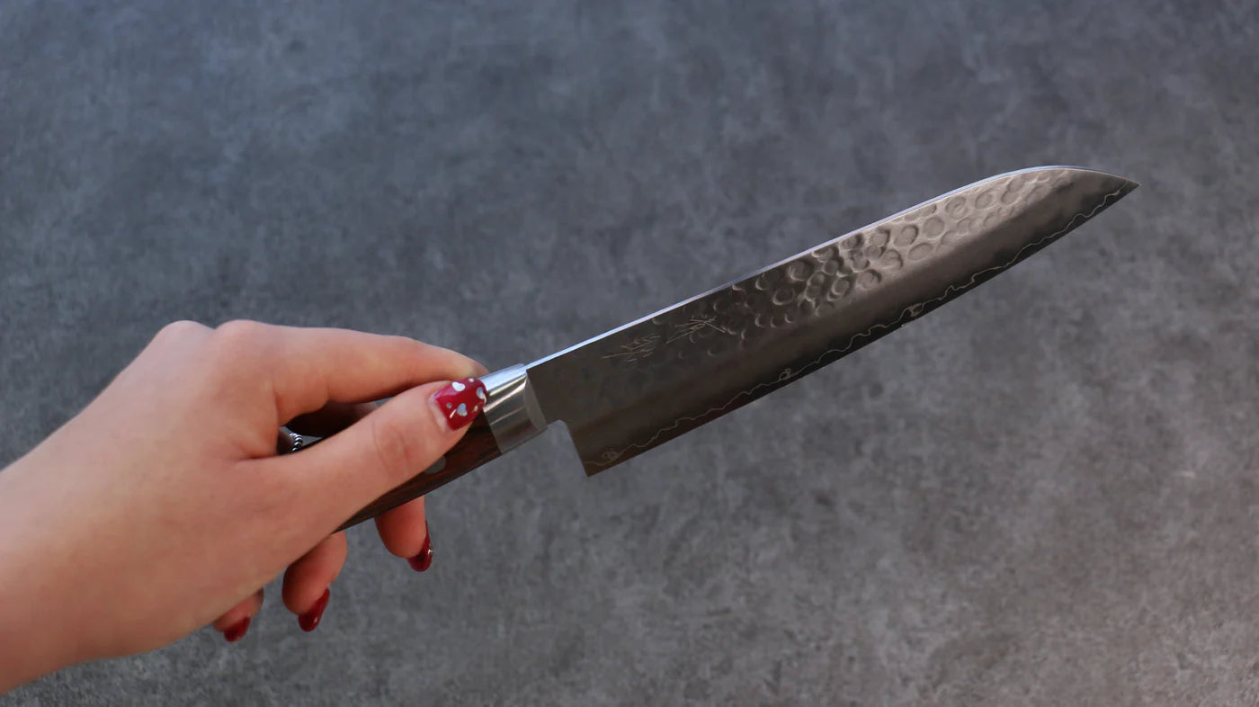 Seisuke Swedish Steel-stn (เหล็กสวีเดน stn) ลายค้อนตี มีด Santoku มีดทำครัวญี่ปุ่น 165mm ด้ามมะฮอกกานี