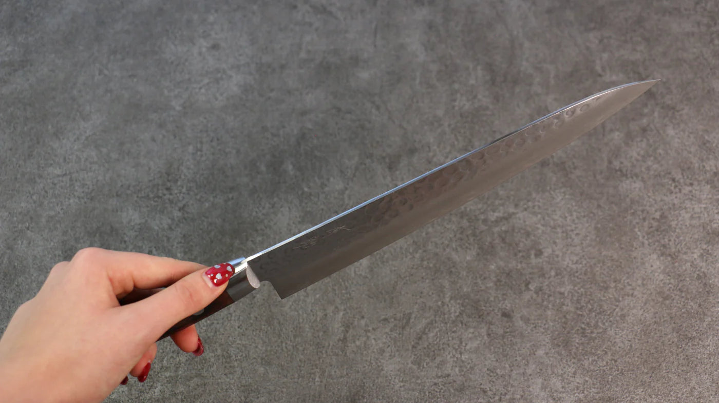Seisuke Swedish Steel-stn (เหล็กสวีเดน stn) ลายค้อนตี มีดกิวโตะ Gyuto มีดทำครัวญี่ปุ่น 240mm ด้ามมะฮอกกานี