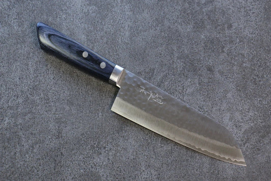 Kunihira VG1 ลายค้อนตี มีด Santoku มีดทำครัวญี่ปุ่น 170mm ด้ามไม้ Pakka wood สีกรมท่า