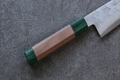 Seisuke Blue Super (บลูซุปเปอร์สตีล) ลายค้อนตี มีด Santoku มีดทำครัวญี่ปุ่น 165mm ด้ามไม้วอลนัท(ประดับไม้ สีเขียว คู่