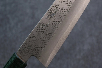 Seisuke Blue Super (บลูซุปเปอร์สตีล) ลายค้อนตี มีด Santoku มีดทำครัวญี่ปุ่น 165mm ด้ามไม้วอลนัท(ประดับไม้ สีเขียว คู่