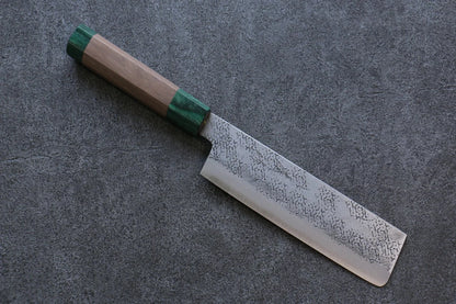 Seisuke Blue Super (บลูซุปเปอร์สตีล) ลายค้อนตี มีดหั่นผัก Nakiri มีดทำครัวญี่ปุ่น 165mm ด้ามไม้วอลนัท(ประดับไม้ สีเขียว คู่)