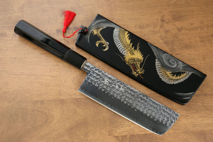 Yu Kurosaki Senko R2/SG2 ลายค้อนตี เคลือบเงาทอง Maki-e ลายมังกร มีดหั่นผัก Nakiri มีดทำครัวญี่ปุ่น 165mm เคลือบด้าม มีฝัก (ปลอก) มีด