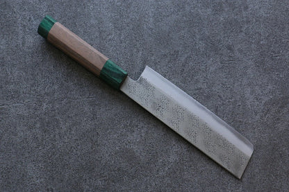 Seisuke Blue Super (บลูซุปเปอร์สตีล) ลายค้อนตี มีดหั่นผัก Nakiri มีดทำครัวญี่ปุ่น 165mm ด้ามไม้วอลนัท(ประดับไม้ สีเขียว คู่)