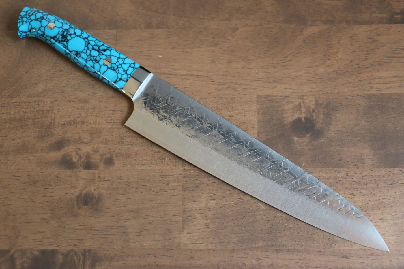 Takeshi Saji SRS13 ลายค้อนตี มีดกิวโตะ Gyuto มีดทำครัวญี่ปุ่น 240mm ด้ามเทอร์คอยซ์สีน้ำเงิน