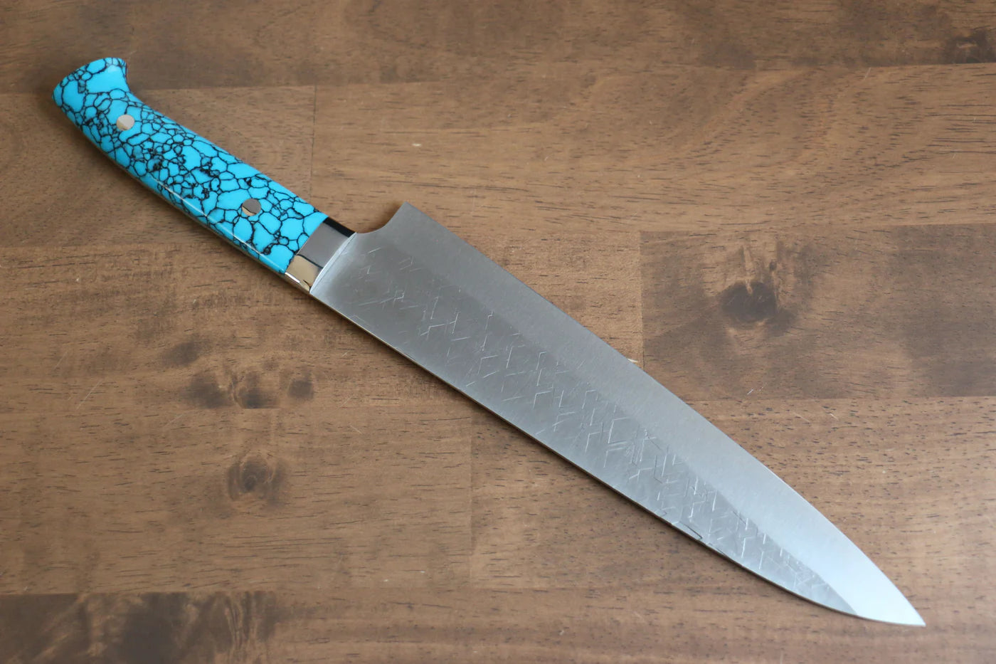 Takeshi Saji SRS13 ลายค้อนตี มีดกิวโตะ Gyuto มีดทำครัวญี่ปุ่น 240mm ด้ามเทอร์คอยซ์สีน้ำเงิน