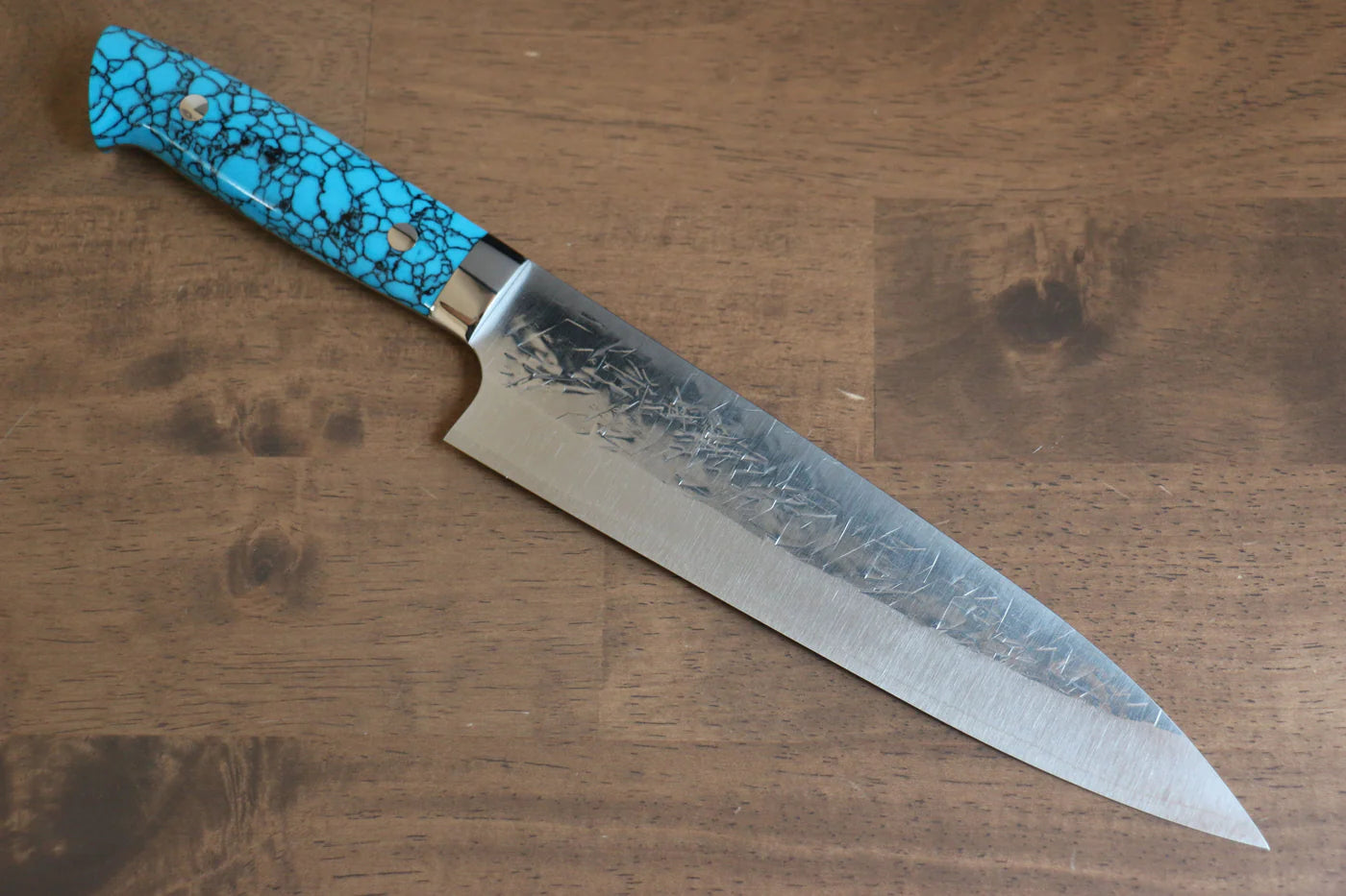 Takeshi Saji SRS13 ลายค้อนตี มีดกิวโตะ Gyuto มีดทำครัวญี่ปุ่น 210mm ด้ามเทอร์คอยซ์สีน้ำเงิน