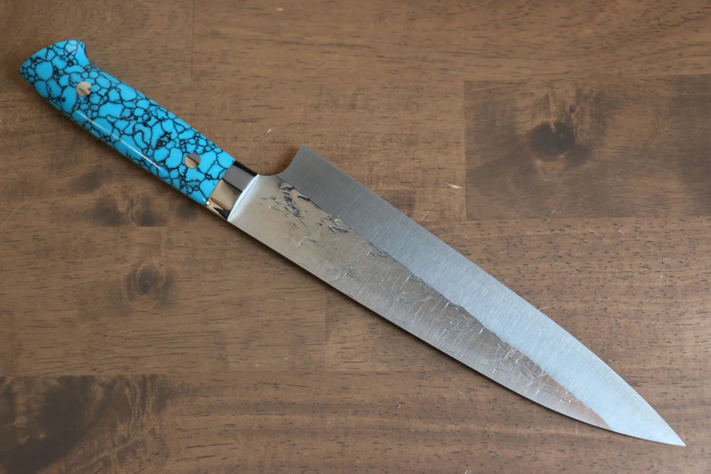 Takeshi Saji SRS13 ลายค้อนตี มีดกิวโตะ Gyuto มีดทำครัวญี่ปุ่น 210mm ด้ามเทอร์คอยซ์สีน้ำเงิน