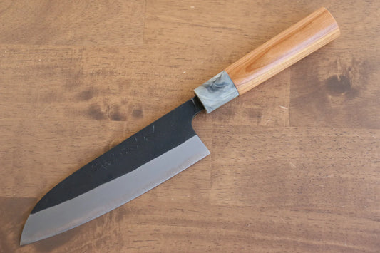 Nao Yamamoto White Steel (เหล็กกล้าขาว) No.2 Kurouchi มีด Santoku มีดทำครัวญี่ปุ่น 170mm ด้ามซากุระ